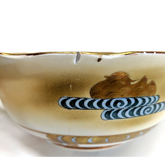 Japanese Kutani Lidded Rice Bowl Vintage Porcelain Seven Lucky Gods - Picture 7 of 7